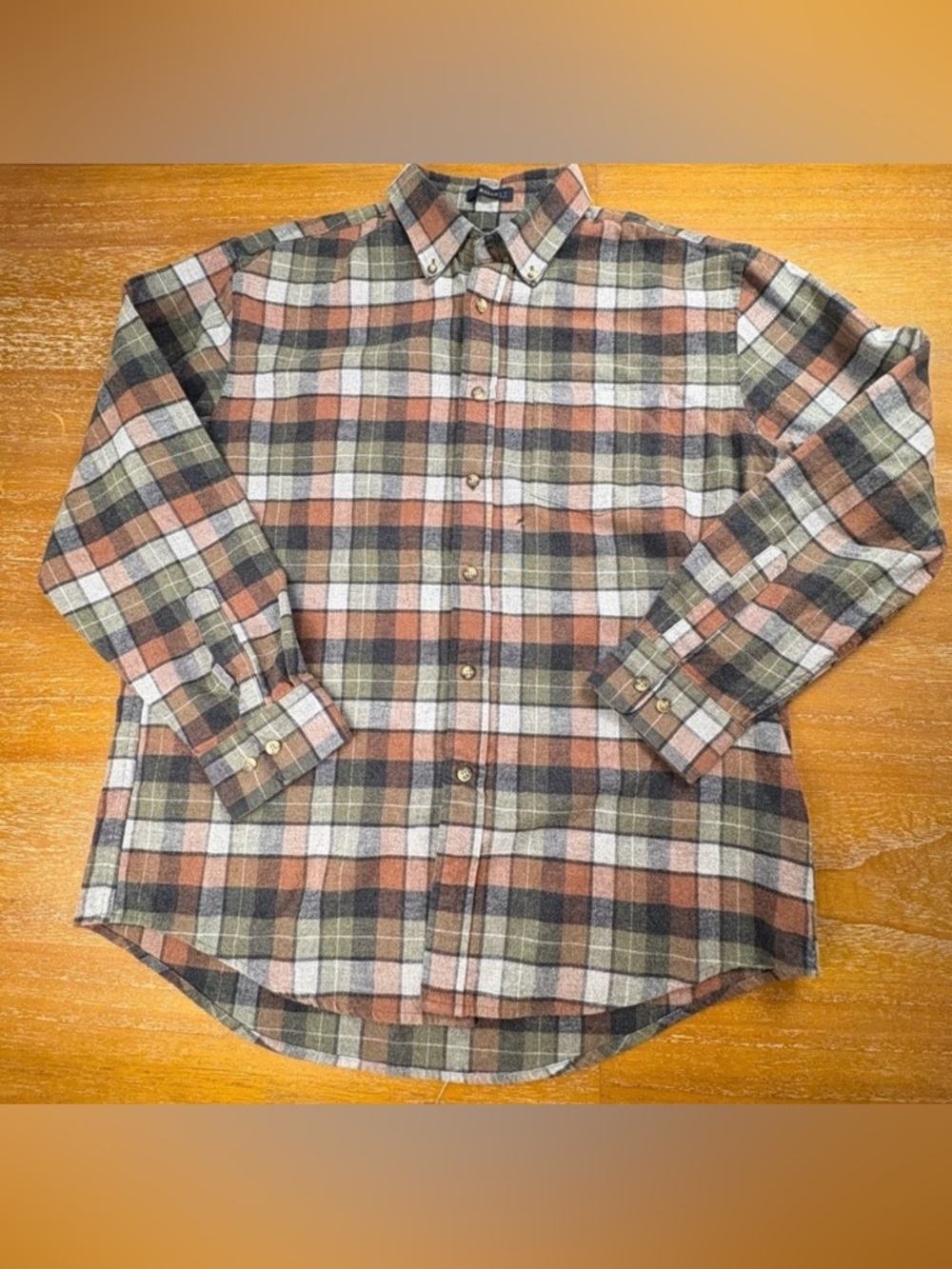Pendleton Mason Men’s Plaid Flannel Shirt Button Down Orange Brown Cream Green